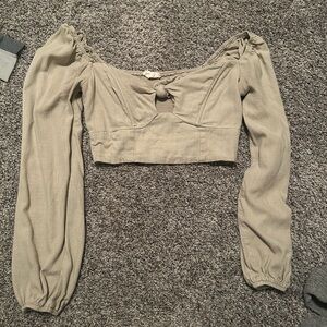 Women's Long Sleeve Crop Top - Gray